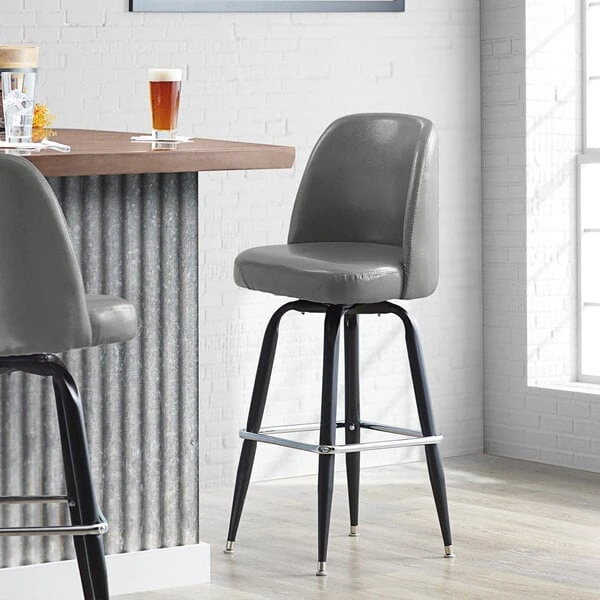 Lancaster Table & Seating Gray Barstool With 18.5" Wide Bucket Seat 1 Lancaster Table & Seating Gray Barstool With 18.5" Wide Bucket Seat