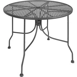 American Tables & Seating 36" Round Dark Grey Metal Mesh Outdoor Table With Umbrella Hole