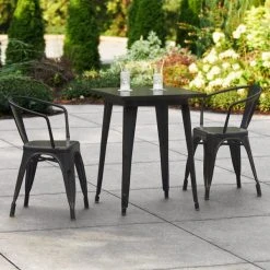 LT&S Alloy Series Lancaster Table & Seating Alloy Series 24" X 24" Black Dining Height Outdoor Table With 2 Arm Chairs