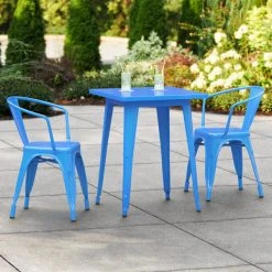LT&S Alloy Series Lancaster Table & Seating Alloy Series 24" X 24" Blue Dining Height Outdoor Table With 2 Arm Chairs