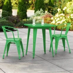 LT&S Alloy Series Lancaster Table & Seating Alloy Series 24" X 24" Green Dining Height Outdoor Table With 2 Arm Chairs