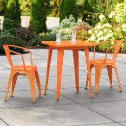 LT&S Alloy Series Lancaster Table & Seating Alloy Series 24" X 24" Orange Dining Height Outdoor Table With 2 Arm Chairs