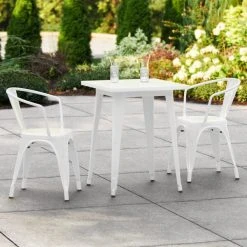 LT&S Alloy Series Lancaster Table & Seating Alloy Series 24" X 24" White Dining Height Outdoor Table With 2 Arm Chairs