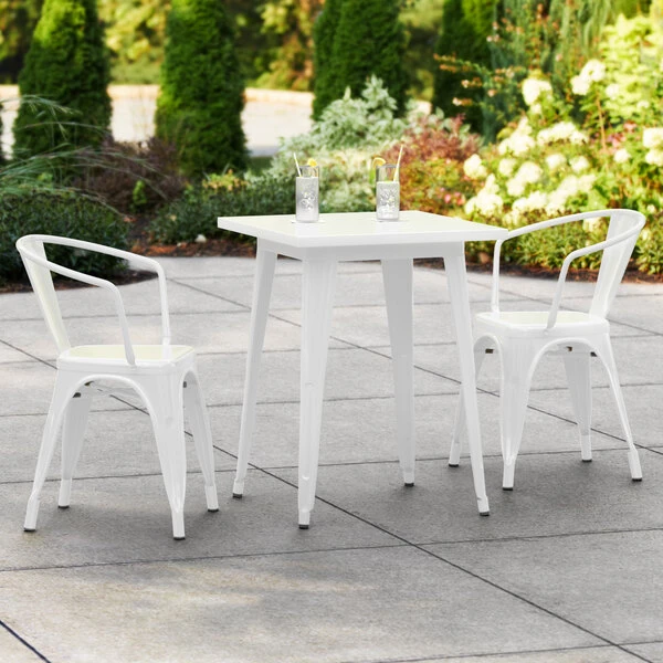 LT&S Alloy Series Lancaster Table & Seating Alloy Series 24" X 24" White Dining Height Outdoor Table With 2 Arm Chairs 1 LT&S Alloy Series Lancaster Table & Seating Alloy Series 24" X 24" White Dining Height Outdoor Table With 2 Arm Chairs
