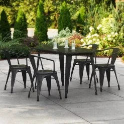 LT&S Alloy Series Lancaster Table & Seating Alloy Series 48" X 30" Black Dining Height Outdoor Table With 4 Arm Chairs