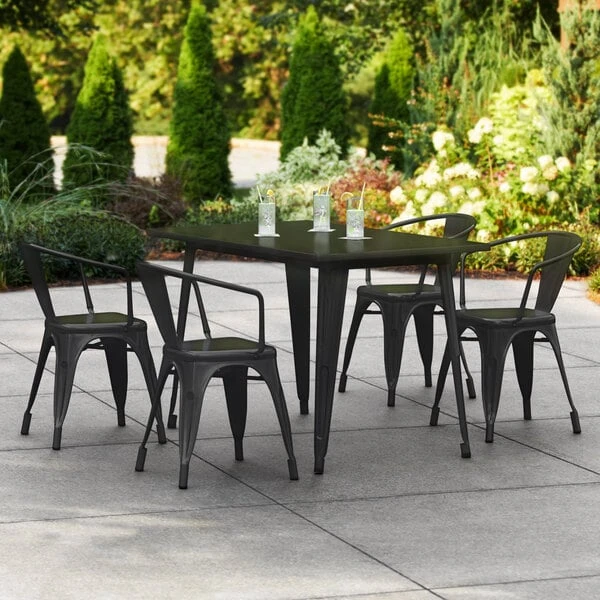 LT&S Alloy Series Lancaster Table & Seating Alloy Series 48" X 30" Black Dining Height Outdoor Table With 4 Arm Chairs 1 LT&S Alloy Series Lancaster Table & Seating Alloy Series 48" X 30" Black Dining Height Outdoor Table With 4 Arm Chairs