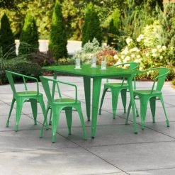 LT&S Alloy Series Lancaster Table & Seating Alloy Series 48" X 30" Green Dining Height Outdoor Table With 4 Arm Chairs
