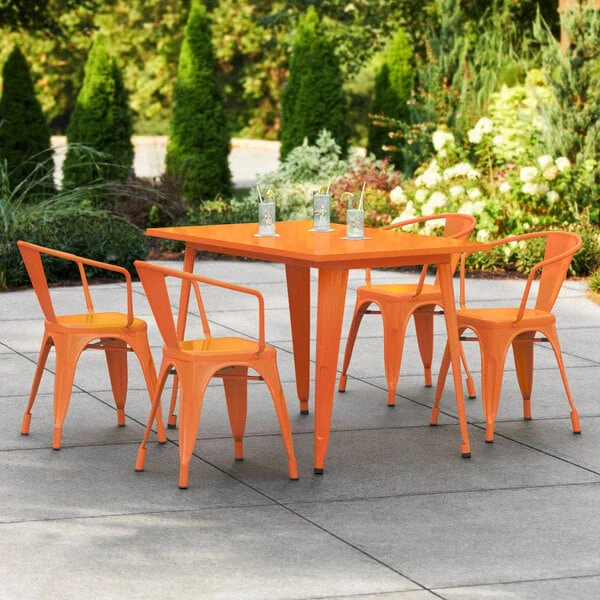 LT&S Alloy Series Lancaster Table & Seating Alloy Series 48" X 30" Orange Dining Height Outdoor Table With 4 Arm Chairs 1 LT&S Alloy Series Lancaster Table & Seating Alloy Series 48" X 30" Orange Dining Height Outdoor Table With 4 Arm Chairs