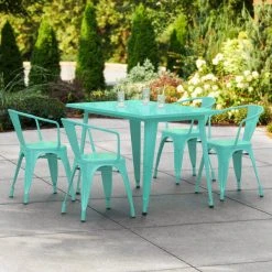 LT&S Alloy Series Lancaster Table & Seating Alloy Series 48" X 30" Seafoam Dining Height Outdoor Table With 4 Arm Chairs