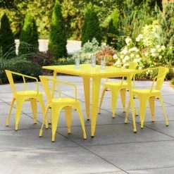 LT&S Alloy Series Lancaster Table & Seating Alloy Series 48" X 30" Yellow Dining Height Outdoor Table With 4 Arm Chairs