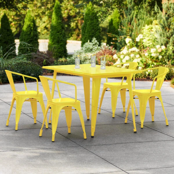 LT&S Alloy Series Lancaster Table & Seating Alloy Series 48" X 30" Yellow Dining Height Outdoor Table With 4 Arm Chairs 1 LT&S Alloy Series Lancaster Table & Seating Alloy Series 48" X 30" Yellow Dining Height Outdoor Table With 4 Arm Chairs