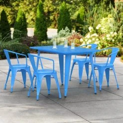 LT&S Alloy Series Lancaster Table & Seating Alloy Series 48" X 30" Blue Dining Height Outdoor Table With 4 Arm Chairs