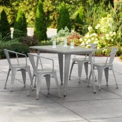 LT&S Alloy Series Lancaster Table & Seating Alloy Series 48" X 30" Silver Dining Height Outdoor Table With 4 Arm Chairs