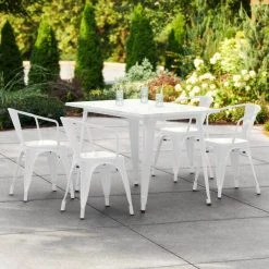 LT&S Alloy Series Lancaster Table & Seating Alloy Series 48" X 30" White Dining Height Outdoor Table With 4 Arm Chairs