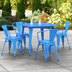 LT&S Alloy Series Lancaster Table & Seating Alloy Series 32" X 32" Blue Dining Height Outdoor Table With 4 Arm Chairs