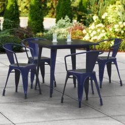 LT&S Alloy Series Lancaster Table & Seating Alloy Series 32" X 32" Navy Dining Height Outdoor Table With 4 Arm Chairs
