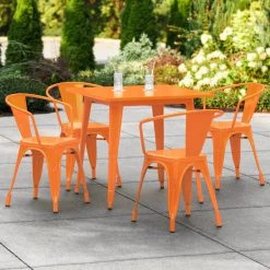 LT&S Alloy Series Lancaster Table & Seating Alloy Series 32" X 32" Orange Dining Height Outdoor Table With 4 Arm Chairs