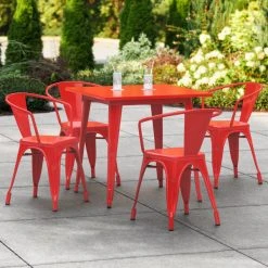 LT&S Alloy Series Lancaster Table & Seating Alloy Series 32" X 32" Red Dining Height Outdoor Table With 4 Arm Chairs