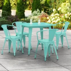 LT&S Alloy Series Lancaster Table & Seating Alloy Series 32" X 32" Seafoam Dining Height Outdoor Table With 4 Arm Chairs