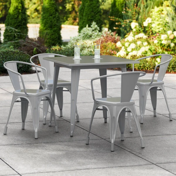 LT&S Alloy Series Lancaster Table & Seating Alloy Series 32" X 32" Silver Dining Height Outdoor Table With 4 Arm Chairs 1 LT&S Alloy Series Lancaster Table & Seating Alloy Series 32" X 32" Silver Dining Height Outdoor Table With 4 Arm Chairs