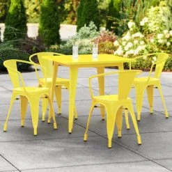 LT&S Alloy Series Lancaster Table & Seating Alloy Series 32" X 32" Yellow Dining Height Outdoor Table With 4 Arm Chairs