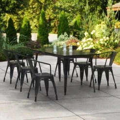 LT&S Alloy Series Lancaster Table & Seating Alloy Series 63" X 32" Black Dining Height Outdoor Table With 6 Arm Chairs