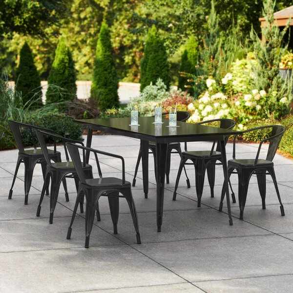 LT&S Alloy Series Lancaster Table & Seating Alloy Series 63" X 32" Black Dining Height Outdoor Table With 6 Arm Chairs 1 LT&S Alloy Series Lancaster Table & Seating Alloy Series 63" X 32" Black Dining Height Outdoor Table With 6 Arm Chairs
