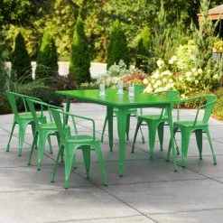 LT&S Alloy Series Lancaster Table & Seating Alloy Series 63" X 32" Green Dining Height Outdoor Table With 6 Arm Chairs