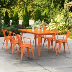 LT&S Alloy Series Lancaster Table & Seating Alloy Series 63" X 32" Orange Dining Height Outdoor Table With 6 Arm Chairs