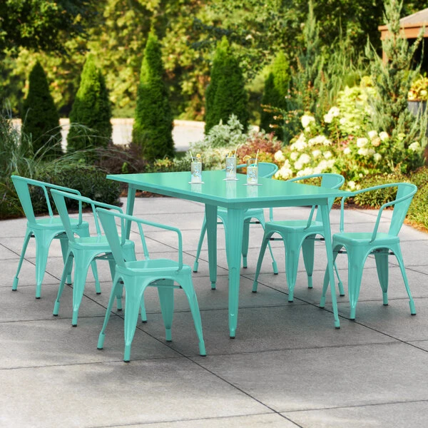 LT&S Alloy Series Lancaster Table & Seating Alloy Series 63" X 32" Seafoam Dining Height Outdoor Table With 6 Arm Chairs 1 LT&S Alloy Series Lancaster Table & Seating Alloy Series 63" X 32" Seafoam Dining Height Outdoor Table With 6 Arm Chairs