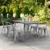 LT&S Alloy Series Lancaster Table & Seating Alloy Series 63" X 32" Silver Dining Height Outdoor Table With 6 Arm Chairs