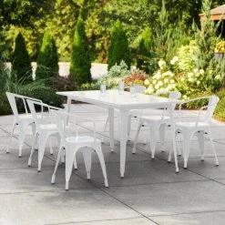 LT&S Alloy Series Lancaster Table & Seating Alloy Series 63" X 32" White Dining Height Outdoor Table With 6 Arm Chairs