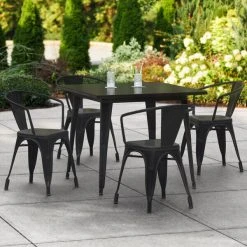 LT&S Alloy Series Lancaster Table & Seating Alloy Series 36" X 36" Black Dining Height Outdoor Table With 4 Arm Chairs