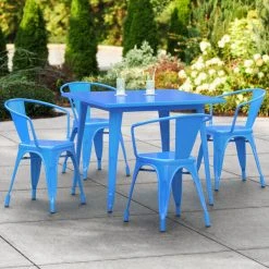 LT&S Alloy Series Lancaster Table & Seating Alloy Series 36" X 36" Blue Dining Height Outdoor Table With 4 Arm Chairs