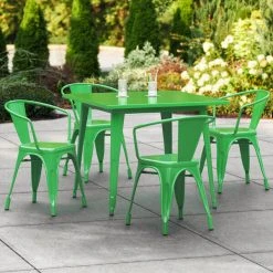 LT&S Alloy Series Lancaster Table & Seating Alloy Series 36" X 36" Green Dining Height Outdoor Table With 4 Arm Chairs