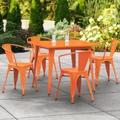 LT&S Alloy Series Lancaster Table & Seating Alloy Series 36" X 36" Orange Dining Height Outdoor Table With 4 Arm Chairs