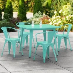 LT&S Alloy Series Lancaster Table & Seating Alloy Series 36" X 36" Seafoam Dining Height Outdoor Table With 4 Arm Chairs