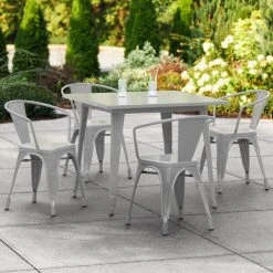 LT&S Alloy Series Lancaster Table & Seating Alloy Series 36" X 36" Silver Dining Height Outdoor Table With 4 Arm Chairs