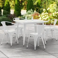 LT&S Alloy Series Lancaster Table & Seating Alloy Series 36" X 36" White Dining Height Outdoor Table With 4 Arm Chairs