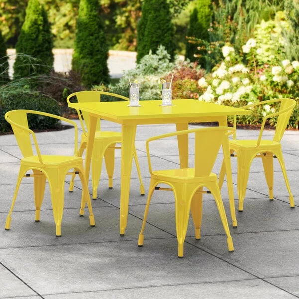 LT&S Alloy Series Lancaster Table & Seating Alloy Series 36" X 36" Yellow Dining Height Outdoor Table With 4 Arm Chairs 1 LT&S Alloy Series Lancaster Table & Seating Alloy Series 36" X 36" Yellow Dining Height Outdoor Table With 4 Arm Chairs
