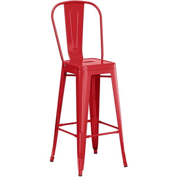 LT&S Alloy Series Lancaster Table & Seating Alloy Series 24" X 24" Red Outdoor Bar Height Table With 2 Metal Cafe Bar Stools 4 LT&S Alloy Series Lancaster Table & Seating Alloy Series 24" X 24" Red Outdoor Bar Height Table With 2 Metal Cafe Bar Stools - Image 4