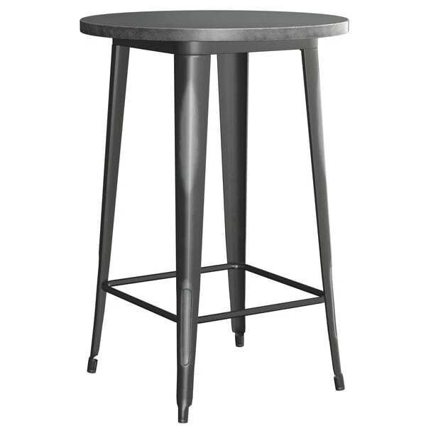 LT&S Alloy Series Lancaster Table & Seating Alloy Series 30" Round Distressed Black Outdoor Bar Height Table With 4 Metal Cafe Bar Stools 3 LT&S Alloy Series Lancaster Table & Seating Alloy Series 30" Round Distressed Black Outdoor Bar Height Table With 4 Metal Cafe Bar Stools - Image 3