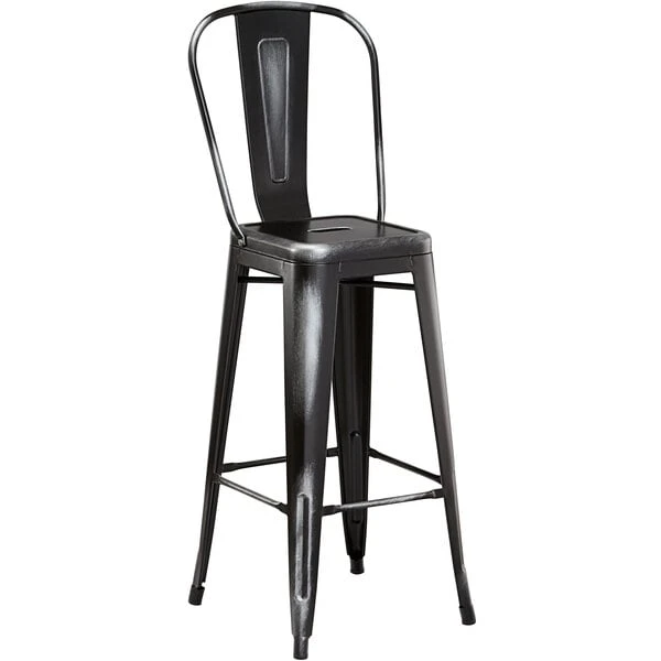LT&S Alloy Series Lancaster Table & Seating Alloy Series 30" Round Distressed Black Outdoor Bar Height Table With 4 Metal Cafe Bar Stools 4 LT&S Alloy Series Lancaster Table & Seating Alloy Series 30" Round Distressed Black Outdoor Bar Height Table With 4 Metal Cafe Bar Stools - Image 4