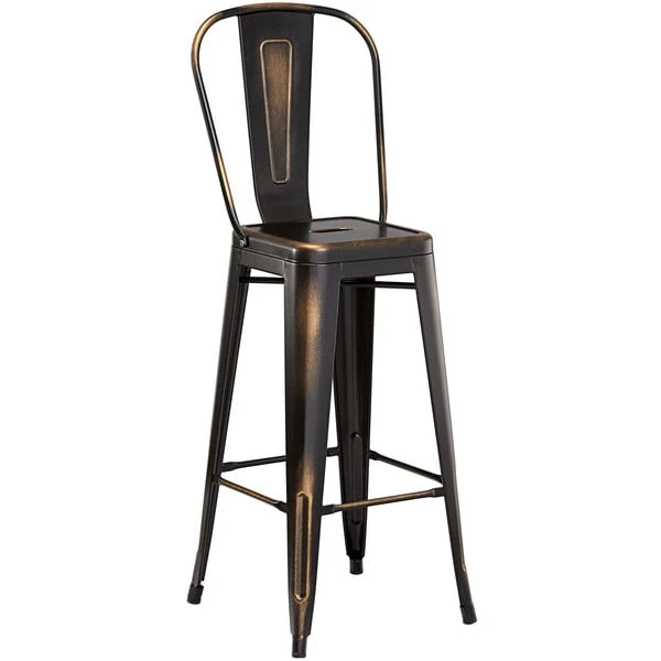 LT&S Alloy Series Lancaster Table & Seating Alloy Series 30" Round Distressed Copper Outdoor Bar Height Table With 4 Metal Cafe Bar Stools 4 LT&S Alloy Series Lancaster Table & Seating Alloy Series 30" Round Distressed Copper Outdoor Bar Height Table With 4 Metal Cafe Bar Stools - Image 4