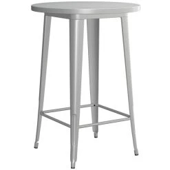 LT&S Alloy Series Lancaster Table & Seating Alloy Series 30" Round Silver Outdoor Bar Height Table With 4 Metal Cafe Bar Stools -Zown Shop 2253827