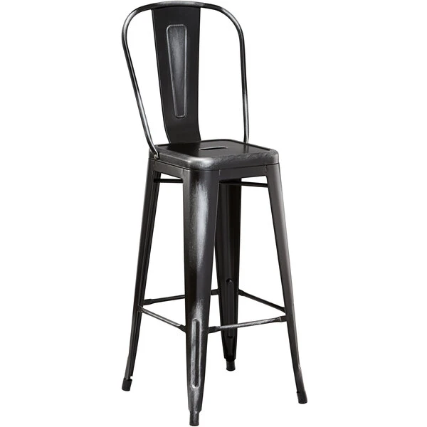 LT&S Alloy Series Lancaster Table & Seating Alloy Series 32" X 32" Distressed Black Outdoor Bar Height Table With 4 Metal Cafe Bar Stools 4 LT&S Alloy Series Lancaster Table & Seating Alloy Series 32" X 32" Distressed Black Outdoor Bar Height Table With 4 Metal Cafe Bar Stools - Image 4