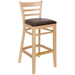 BFM Seating Berkeley Natural Beechwood Ladder Back Barstool With 2" Black Vinyl Seat