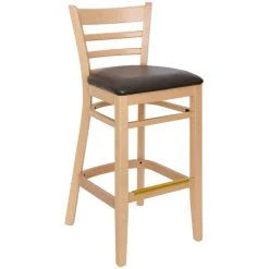 BFM Seating Berkeley Natural Beechwood Ladder Back Barstool With 2" Dark Brown Vinyl Seat