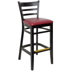 BFM Seating Berkeley Black Beechwood Ladder Back Barstool With 2" Burgundy Vinyl Seat