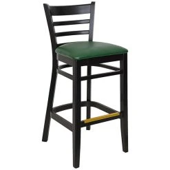 BFM Seating Berkeley Black Beechwood Ladder Back Barstool With 2" Green Vinyl Seat